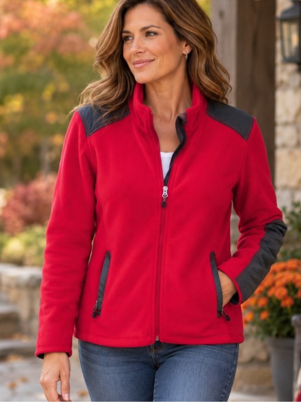 L.L Bean Pink and Grey Polar tech Fleece Zip-Up Hiking  Jacket in size Med